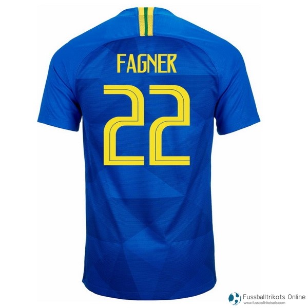 Brasilien Trikot Auswarts Fagner 2018 Blau Fussballtrikots Günstig